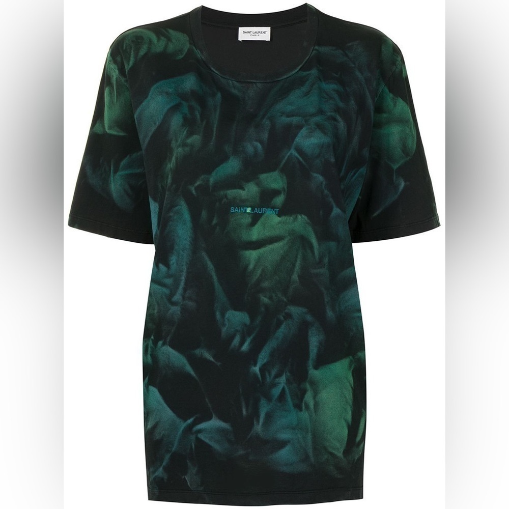 Saint Laurent Ysl Boyfriend T-Shirt With Leaf Print And Logo Size Small